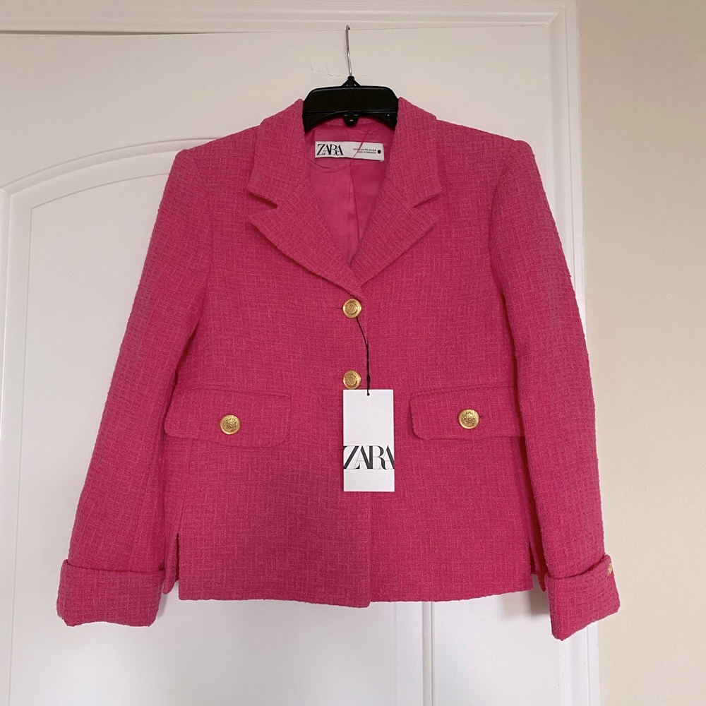 ZARA BUTTONED TEXTURED WEAVE BLAZER Xs